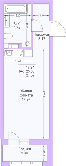 Продажа квартиры-студии 27,5 м², 11/25 этаж