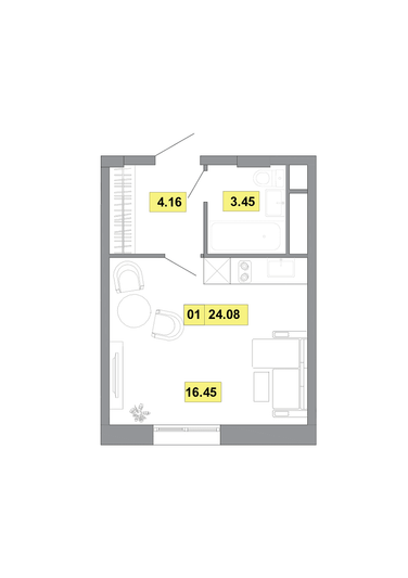 Продажа 1-комнатной квартиры 24,1 м², 9 этаж