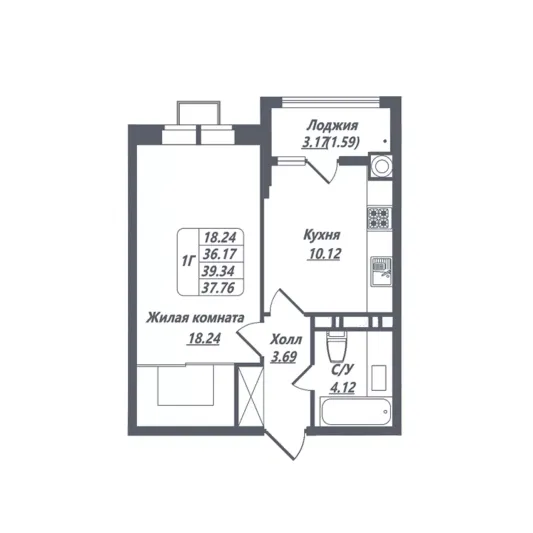 Продажа 1-комнатной квартиры 37,8 м², 7/8 этаж