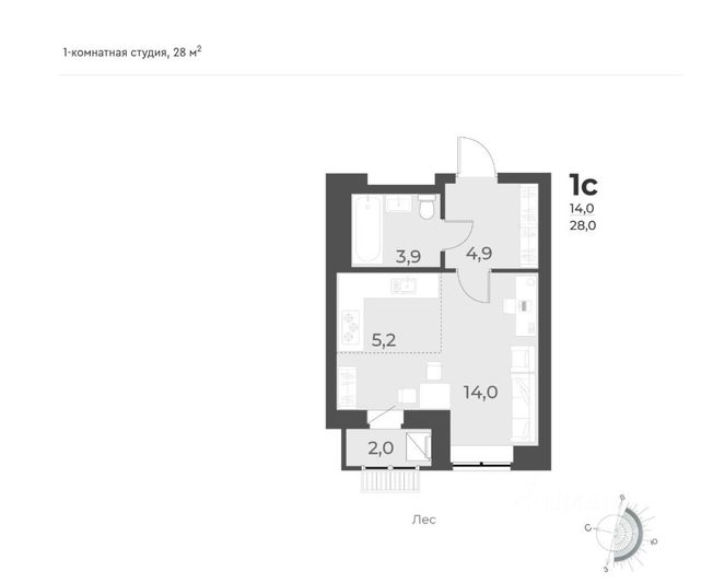 Продажа квартиры-студии 28 м², 3/12 этаж