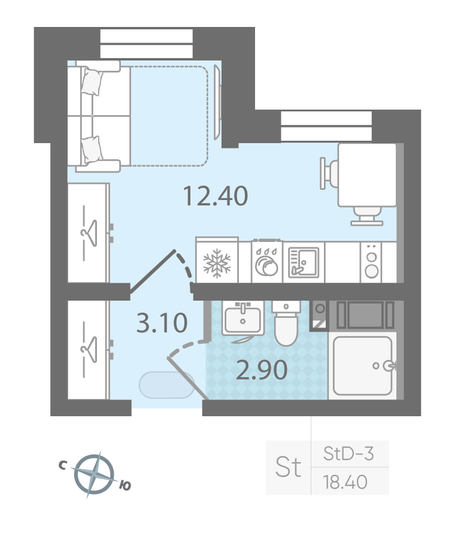 Продажа квартиры-студии 18,4 м², 4/25 этаж