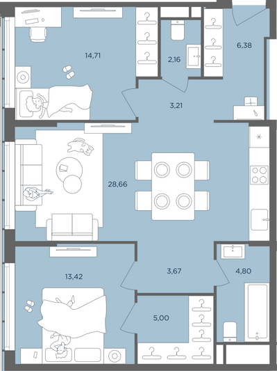 Продажа 3-комнатной квартиры 82 м², 47/51 этаж