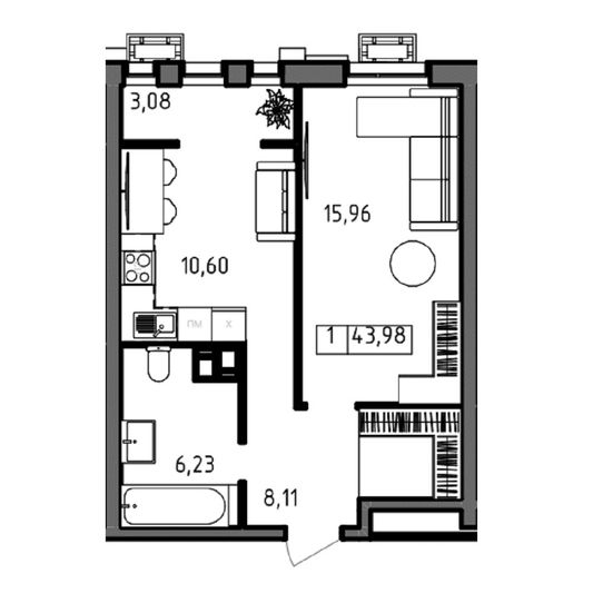 Продажа 1-комнатной квартиры 44 м², 10/23 этаж