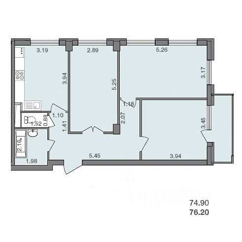 Продажа 3-комнатной квартиры 76,2 м², 5/13 этаж