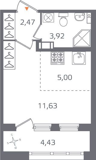 Продажа квартиры-студии 25,2 м², 10/16 этаж