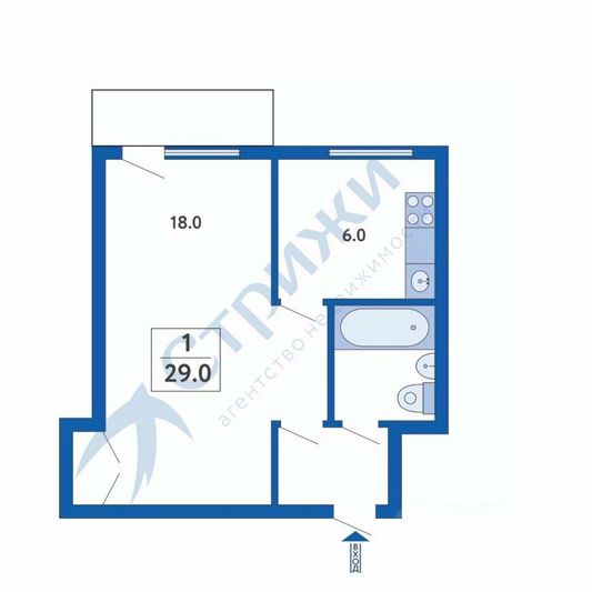 Аренда 1-комнатной квартиры 29 м², 3/5 этаж