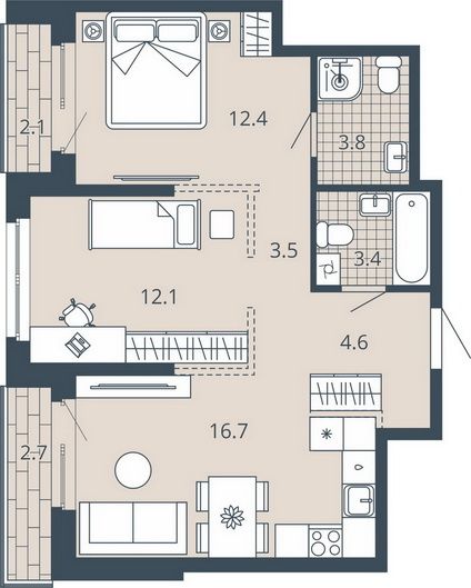 Продажа 2-комнатной квартиры 60,5 м², 5/23 этаж