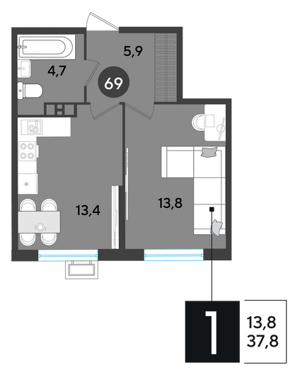 Продажа 1-комнатной квартиры 37,8 м², 8/18 этаж