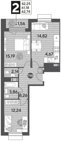 Продажа 2-комнатной квартиры 62,7 м², 7/12 этаж