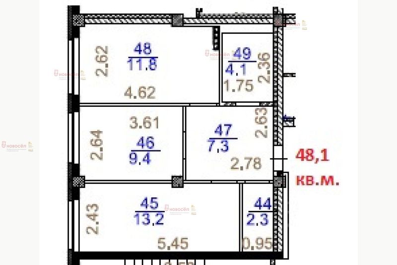 Продажа 2-комнатной квартиры 48 м², 3/3 этаж