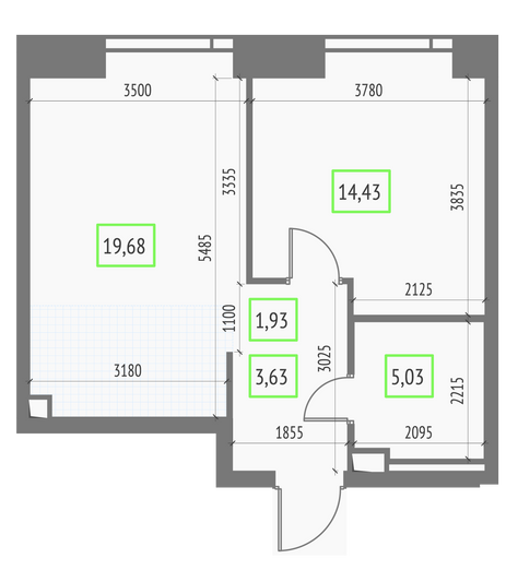 Продажа 1-комнатной квартиры 44,7 м², 13/57 этаж