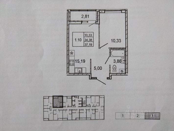Продажа 1-комнатной квартиры 34,4 м², 6/22 этаж