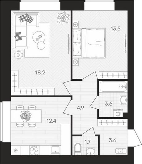 Продажа 2-комнатной квартиры 57,9 м², 1/10 этаж