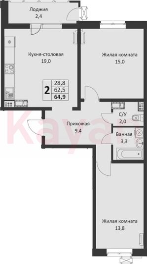 Продажа 3-комнатной квартиры 62,5 м², 21/24 этаж