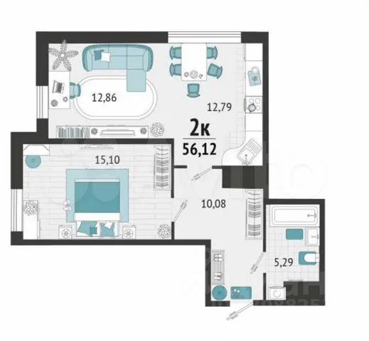 Продажа 2-комнатной квартиры 56,5 м², 11/21 этаж