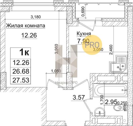 Продажа 1-комнатной квартиры 26,6 м², 22/29 этаж