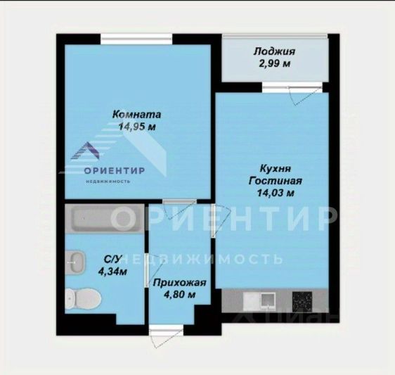 Продажа 1-комнатной квартиры 40 м², 2/18 этаж