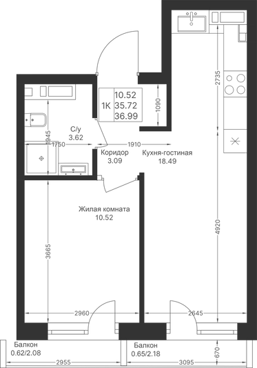 Продажа 1-комнатной квартиры 37 м², 2/10 этаж