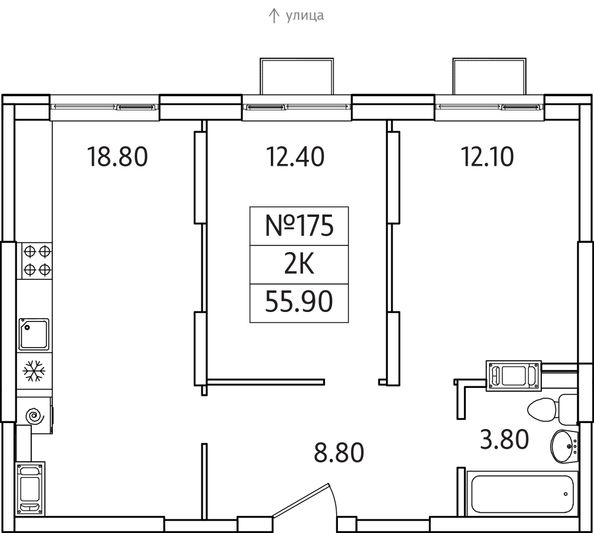 Продажа 2-комнатной квартиры 55,9 м², 16/25 этаж