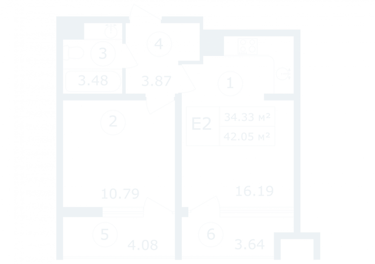 Продажа 1-комнатной квартиры 42 м², 5/12 этаж