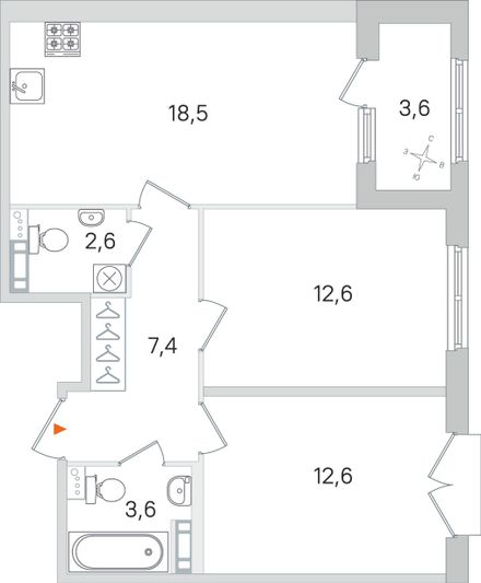 Продажа 2-комнатной квартиры 59,1 м², 4/4 этаж