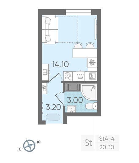 Продажа квартиры-студии 20,3 м², 13/25 этаж