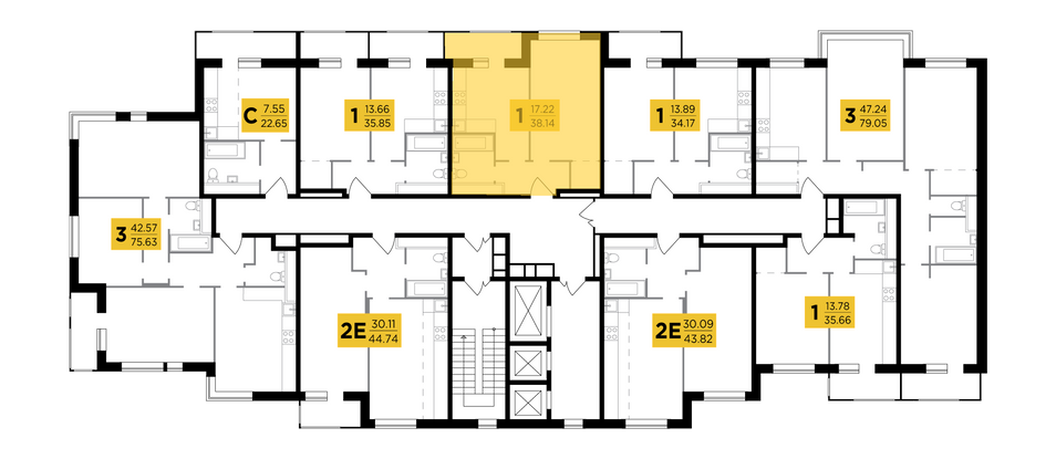 Продажа 1-комнатной квартиры 38,1 м², 23/25 этаж