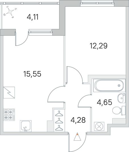 Продажа 1-комнатной квартиры 38,8 м², 1/5 этаж