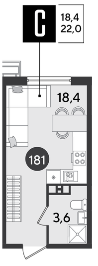 Продажа квартиры-студии 22 м², 5/9 этаж