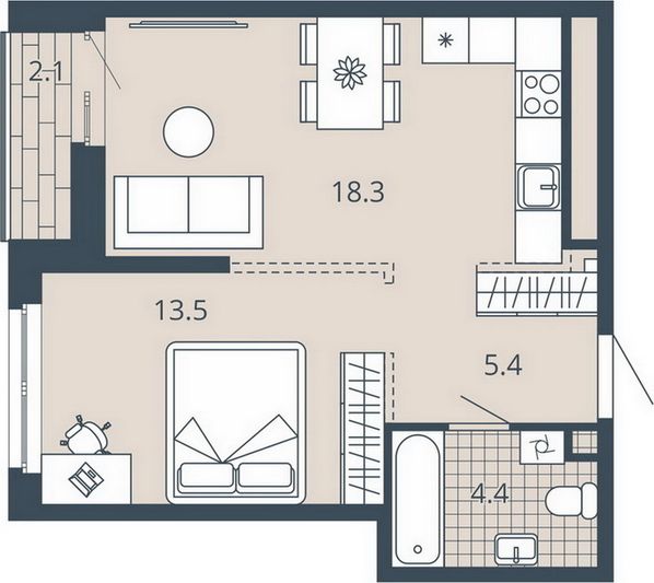 Продажа 1-комнатной квартиры 43,7 м², 4/23 этаж