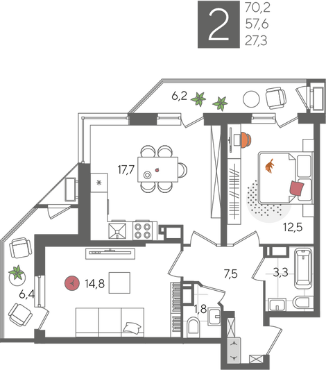 Продажа 2-комнатной квартиры 70,2 м², 17/24 этаж