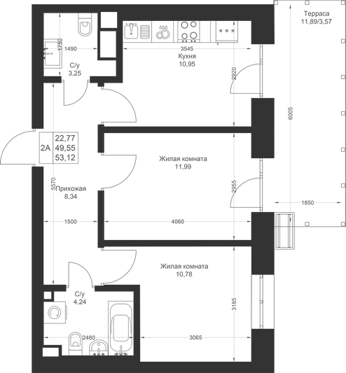 Продажа 2-комнатной квартиры 53,1 м², 1/4 этаж