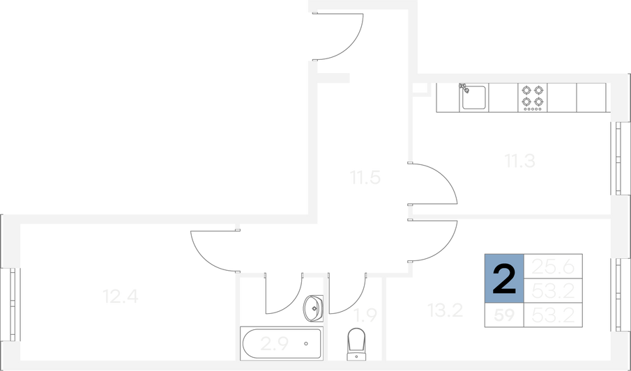 Продажа 2-комнатной квартиры 53,2 м², 1/9 этаж