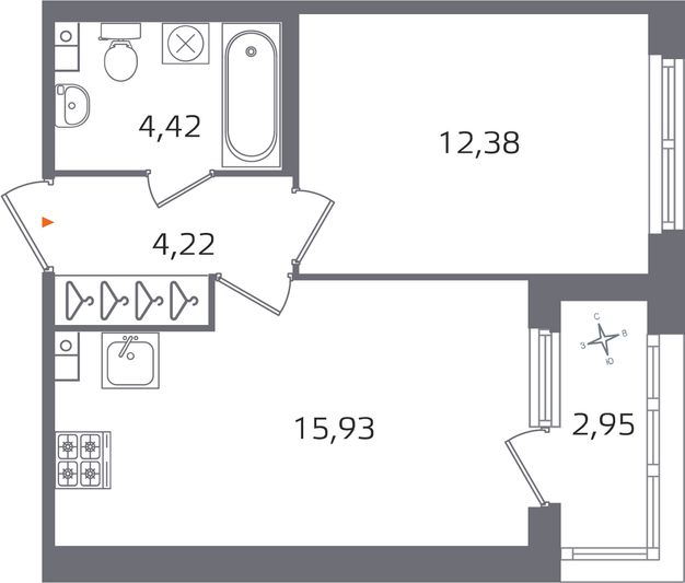 Продажа 1-комнатной квартиры 38,4 м², 3/17 этаж