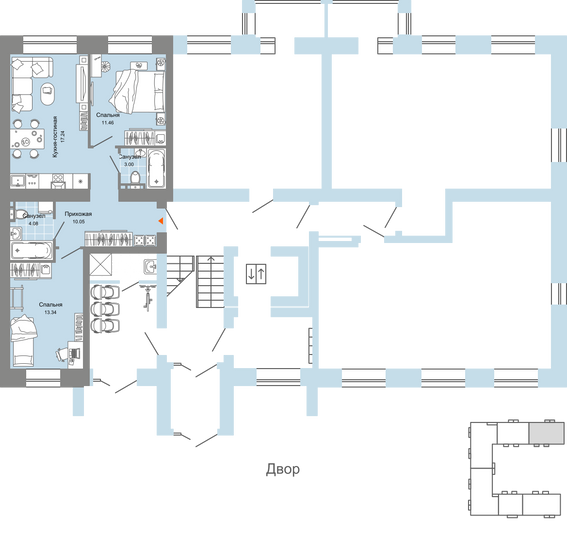 Продажа 3-комнатной квартиры 59 м², 1/8 этаж