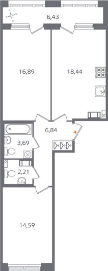 Продажа 2-комнатной квартиры 65,9 м², 4/16 этаж
