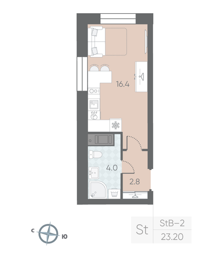 Продажа квартиры-студии 23,2 м², 3/10 этаж