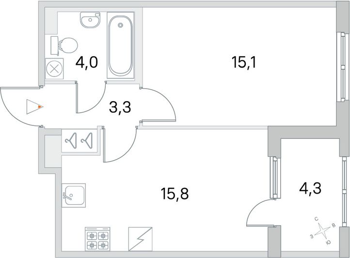 Продажа 1-комнатной квартиры 40,3 м², 3/5 этаж