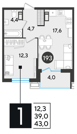 Продажа 1-комнатной квартиры 43 м², 15/18 этаж