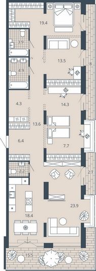 Продажа 3-комнатной квартиры 150,6 м², 4/23 этаж