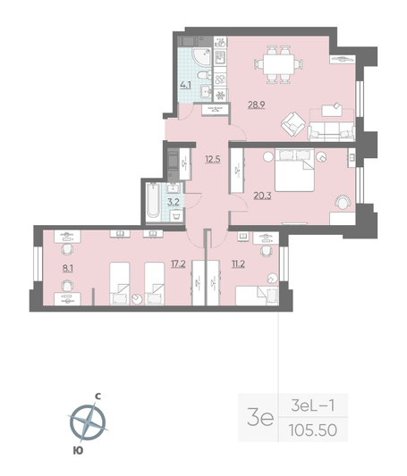 Продажа 3-комнатной квартиры 105,5 м², 4/23 этаж