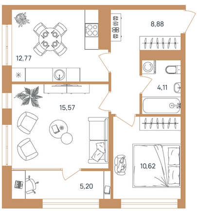 Продажа 2-комнатной квартиры 57,5 м², 1/16 этаж