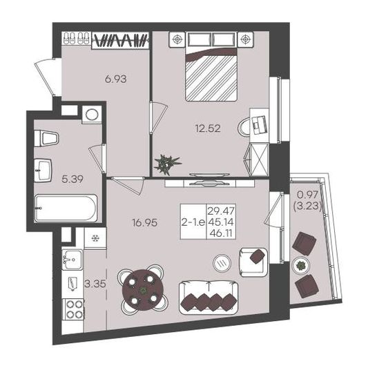 Продажа 2-комнатной квартиры 46,1 м², 13/22 этаж