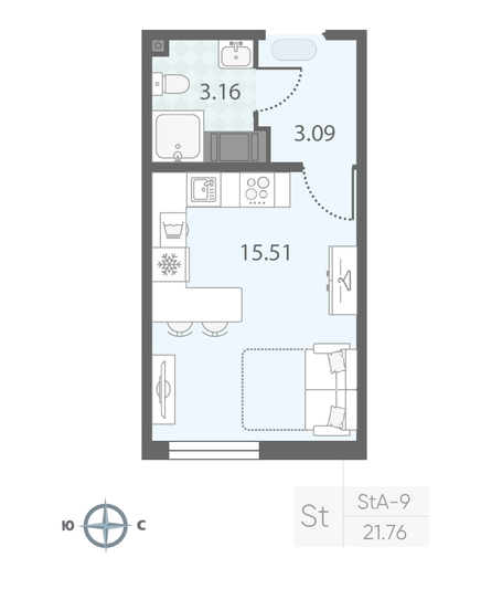 Продажа квартиры-студии 21,8 м², 9/23 этаж