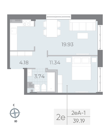 Продажа 1-комнатной квартиры 39,2 м², 4/8 этаж