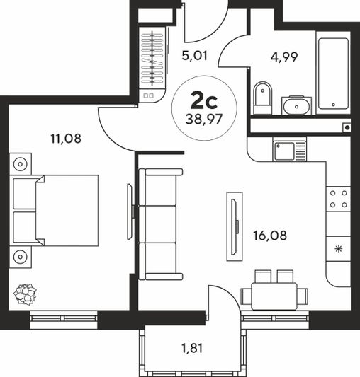 Продажа 2-комнатной квартиры 38,7 м², 22 этаж