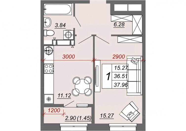 Продажа 1-комнатной квартиры 39 м², 9/14 этаж