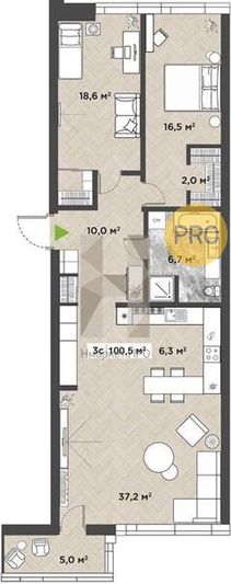 Продажа 2-комнатной квартиры 100,5 м², 9/14 этаж