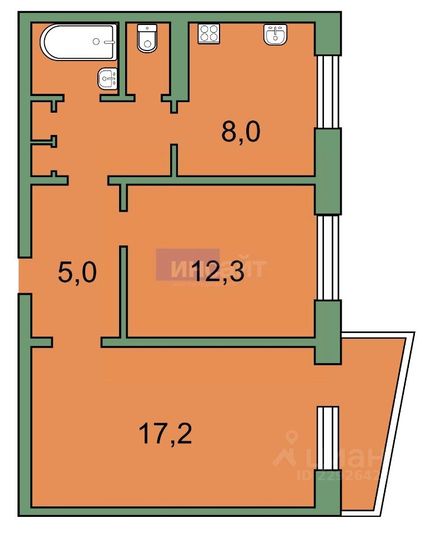 Продажа 2-комнатной квартиры 50 м², 7/9 этаж