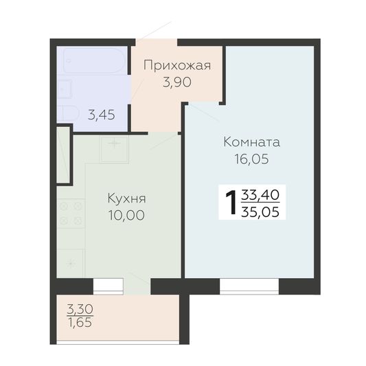 Продажа 1-комнатной квартиры 35 м², 8/18 этаж